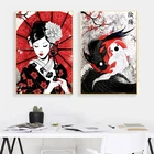 Японская гейша и Инь-Янь, искусство стен, скандинавские постеры и принты, настенные картины для искусства