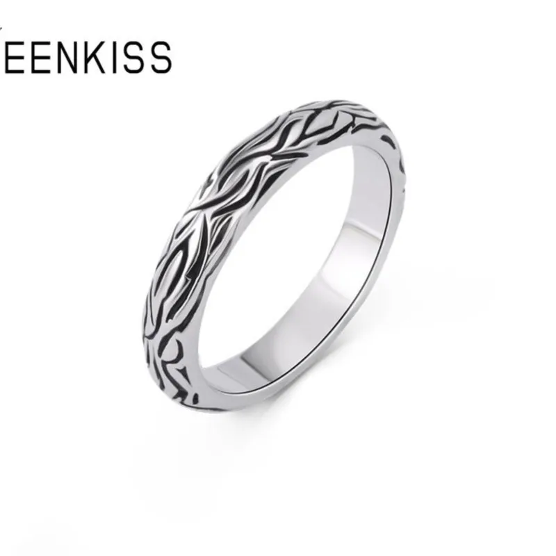 

QEENKISS RG6804 Jewelry Wholesale Fashion Woman Man Birthday Wedding Gift Retro Pattern Round 925 Sterling Silver Open Ring