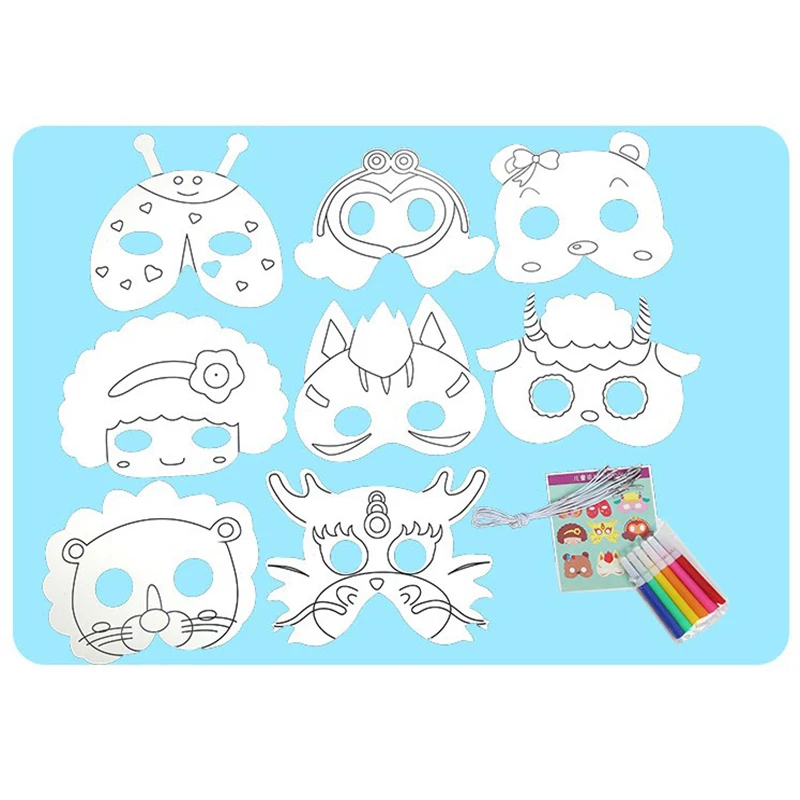 

Halloween Blank Mask Animal Cartoon Children Coloring Painting Kindergarten Paper Graffiti Handmade Diy Art Material Package Toy
