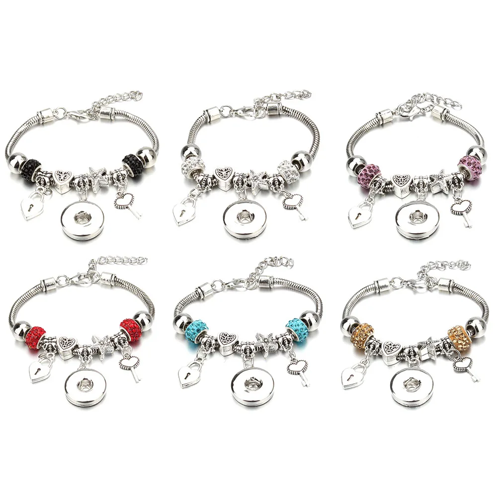 Hot Sale Snap Button Bracelet Lobster Buckle Snake Chain Bangles Clay Beaded Fit 20mm 18MM Buttons Jewelry | Украшения и
