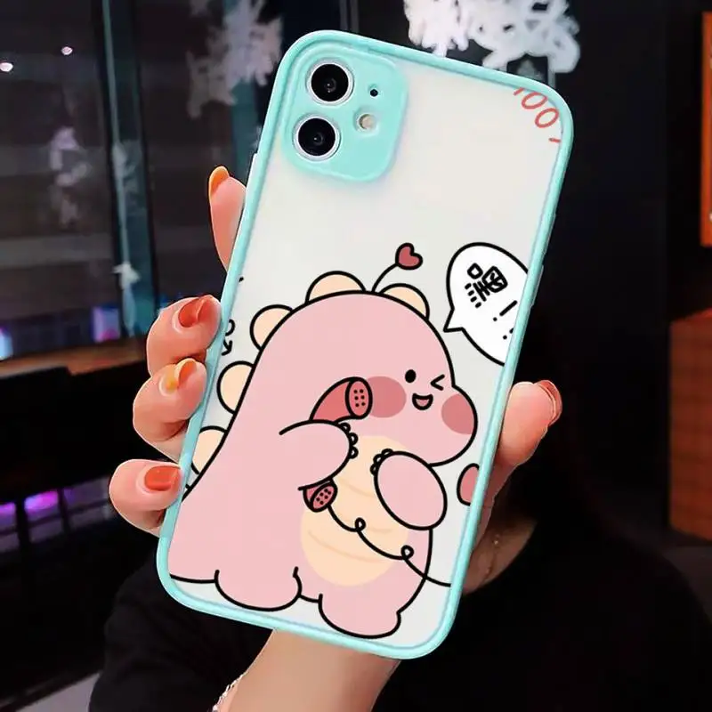 

Cute Cartoon Dinosaur Couple Phone Cases Matte transparent For blue iPhone 12 Mini 11 Pro XR XS Max 7 8 Plus X Back Cover
