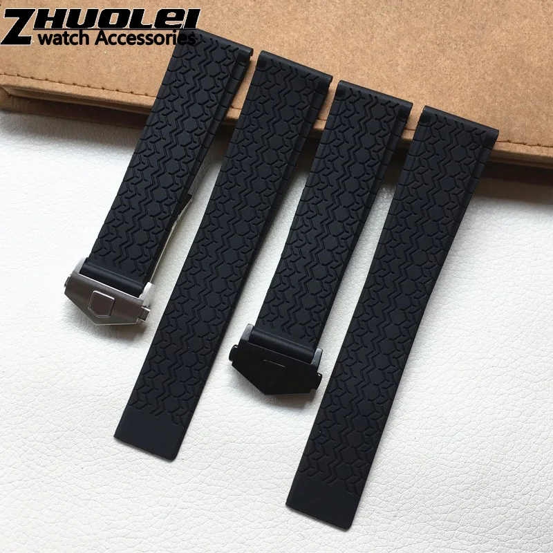 

high quality silicone black watchband for TAG wristband CARRER 22mm watch straps with folding buckle