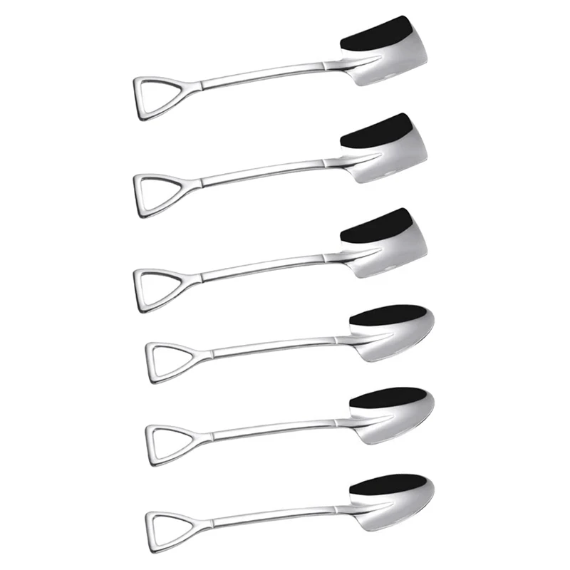 

Dessert Spoon Set,6 Pcs Shovel Shape Stainless Steel Spoons,Ice Cream Fruit Spoon for Home,Kitchen,Restaurant(Silver)-ABUX