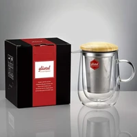 glastal 430 ml double walled glass tea cup with metal tea strainer tea cup heat resistant glass borosilicate glass mug