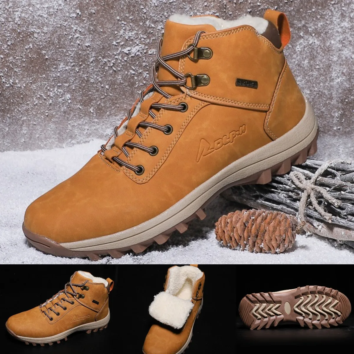 Brand New Winter Hiking Boots Mens Footwear Warm Fur Snow Boots Leather Waterproof Ankle Boots for Women Plush Winter Sneakers