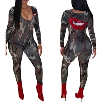 popular european and american womens clothing camouflage printed front and rear patch jumpsuit