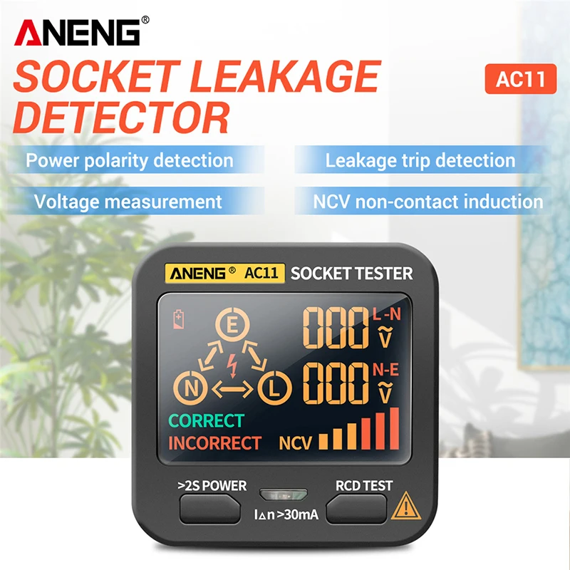 

ANENG AC11 тестер напряжения розетки детектор US/UK/EU/AU штепсельная вилка нулевая линия проверка фазы Rcd NCV Тест цифровой смарт-розетка тестер