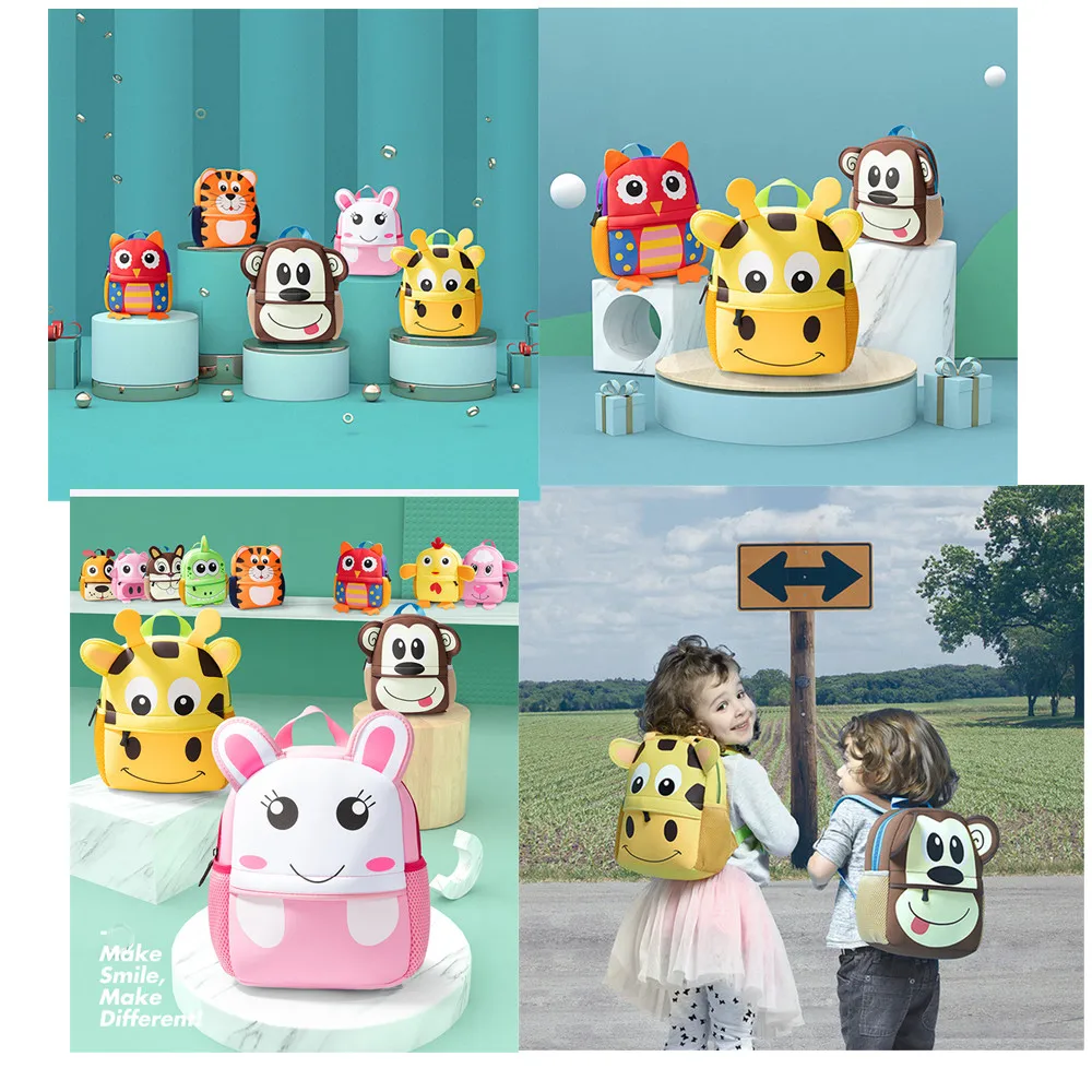 2020 New 3D Animal Kids Backpacks Girls Boys Mini PreSchool Bags Toddler Neoprene School Bags Kindergarten Cartoon Bag Mochilas