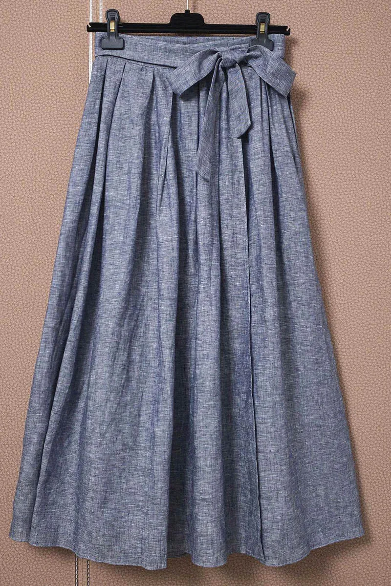 

2021 spring and summer linen bow tie one piece slim slimming mid-length fashion casual all-match skirt