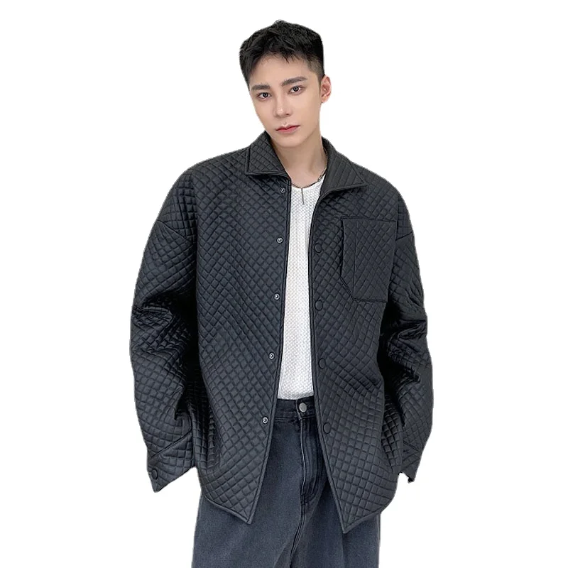 

Men Korean Style Loose Casual Vintage Plaid Jacket Harajuku Trend Coat Autumn Winter Thick Cotton Padded PU Leather Jacket