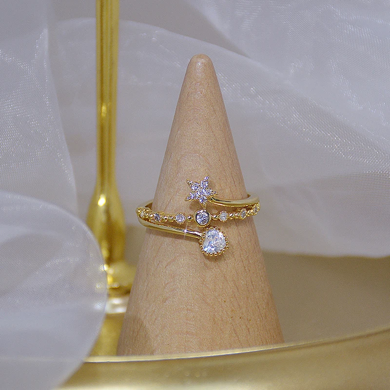 

Elegant Love Heart Star Open Design Ring for Women AAA Pave Inlaid Zirconia Adjustable Charm Bague Anillos Jewelry Birthday Gift