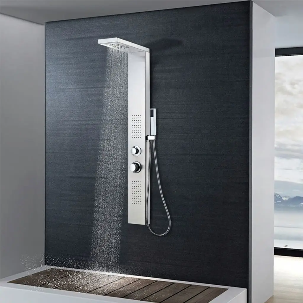 

Wall Mount Shower Panel System Square Stainless Steel Bathroom Shower Faucet Column Bathtub Mixer Tap With Hand Shower Head