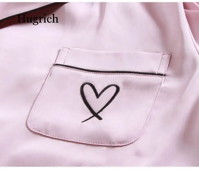 

Silk pajamas for women heart embroidery pajamas female set home suit satin pajamas set pajamas 2021 summer