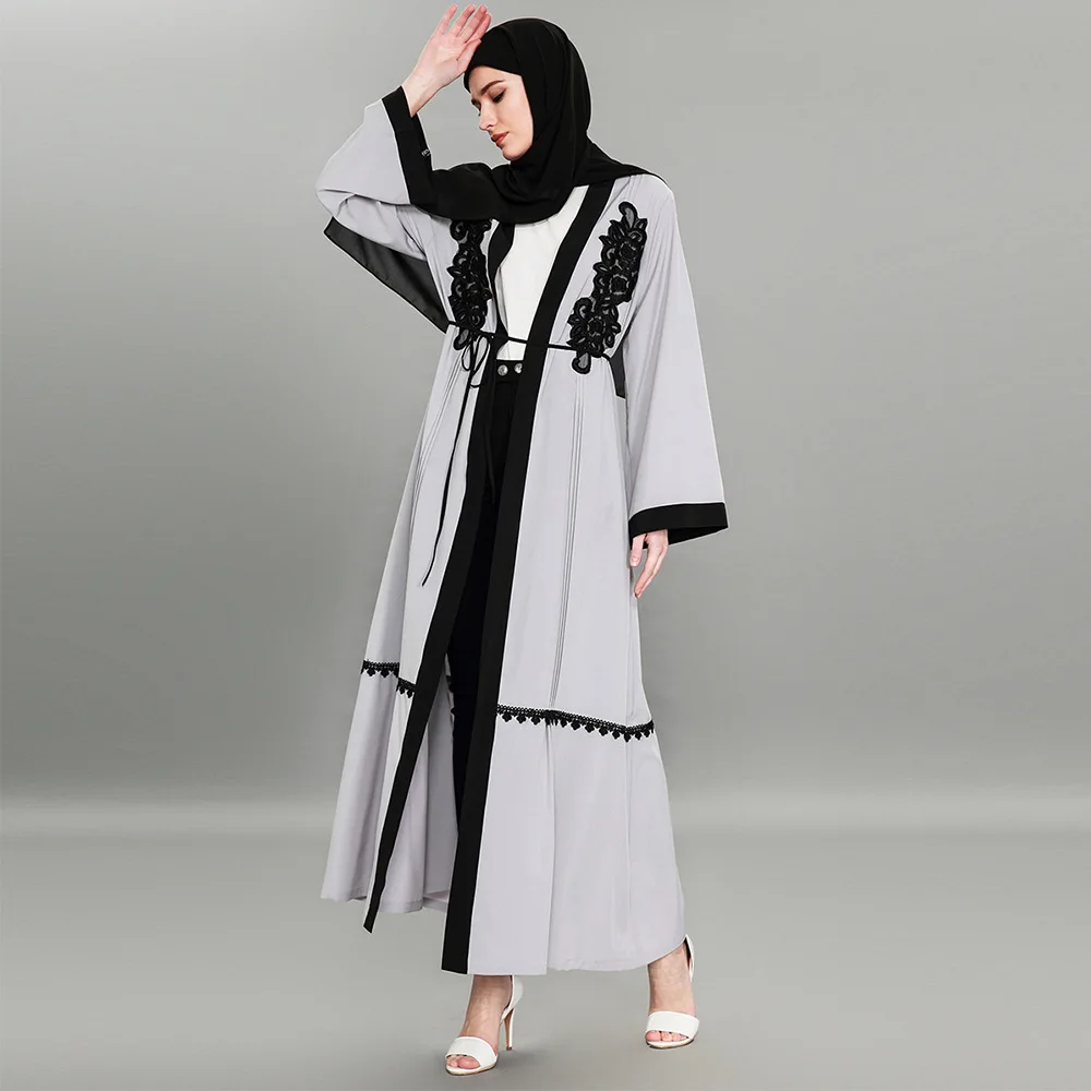 Embroidery Open Abaya Hijab Dress Women Lace-up Long Robe Kaftan Muslim Turkey Dubai UAE Caftan Kimono Jubah Islamic Clothing |