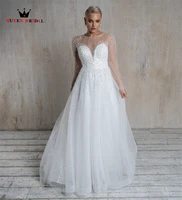 plus size a line long sleeve wedding dresses sequin tulle crystal beading formal bridal gown 2022 new design custom made dz14