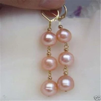 pink shell pearl earrings design ear dangle 18k earbob women south sea party beads hand made aaa