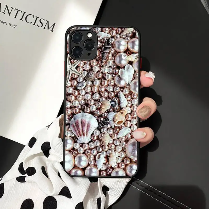 

Pearl bling shell Phone Case matte transparent For iphone 7 8 11 12 plus mini x xs xr pro max cover