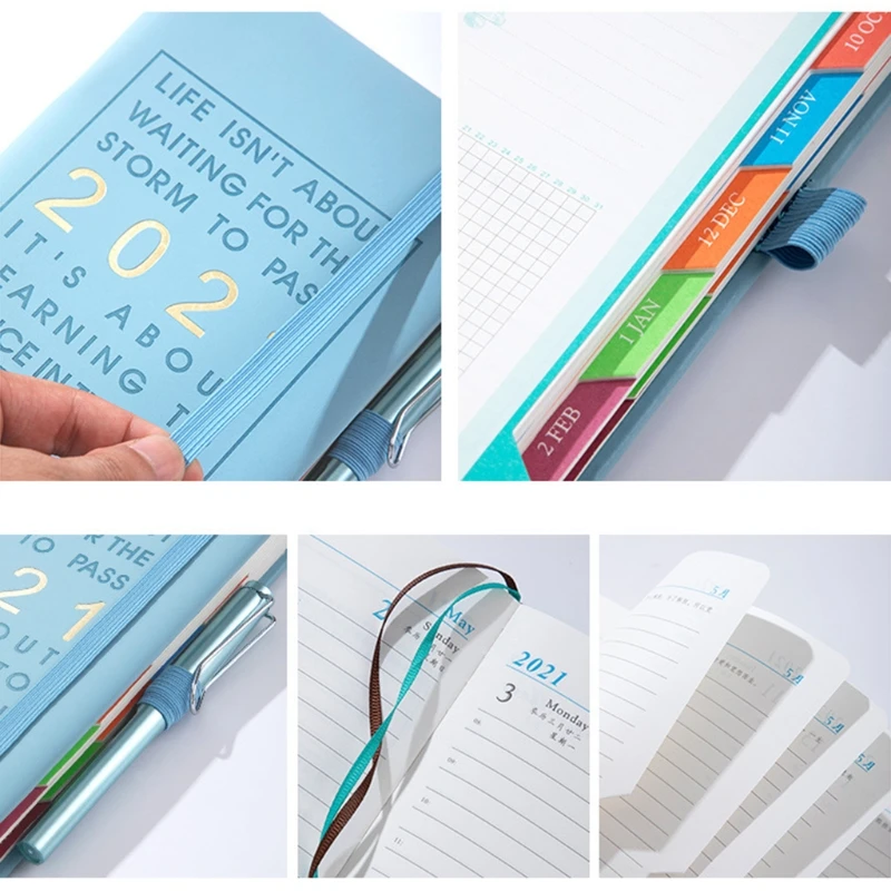 

Agenda 2021 Jan-Dec Diary English Language Thicken Notebook A5 Leather Soft Cover School Planner Efficiency Office Journal