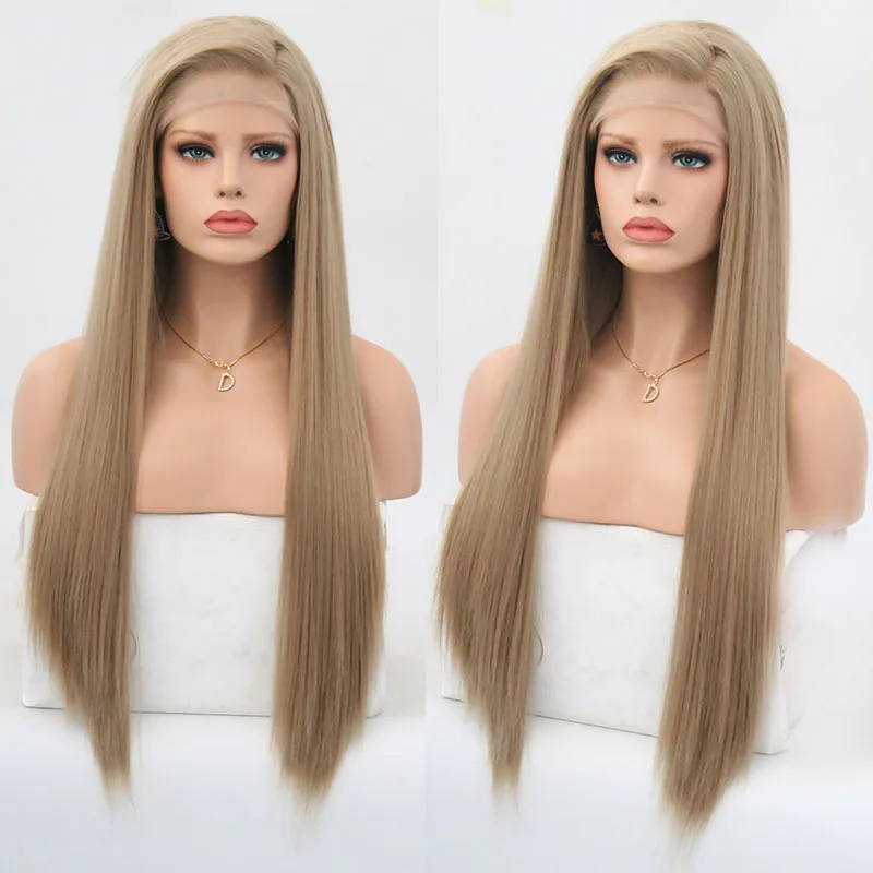 

RONGDUOYI Long Silky Straight Wig Synthetic Lace Front Wigs for Women Ash Blonde Wig High Temperature Fiber Cosplay Lace Wigs