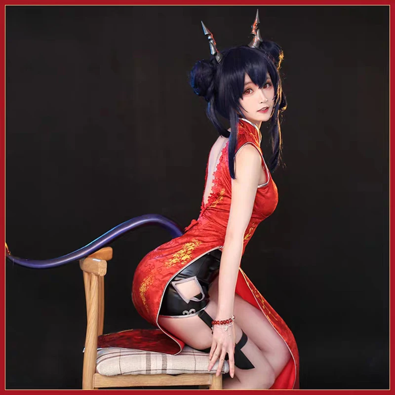 Игра! Женский новогодний костюм для косплея красный чонсам | Тематическая одежда