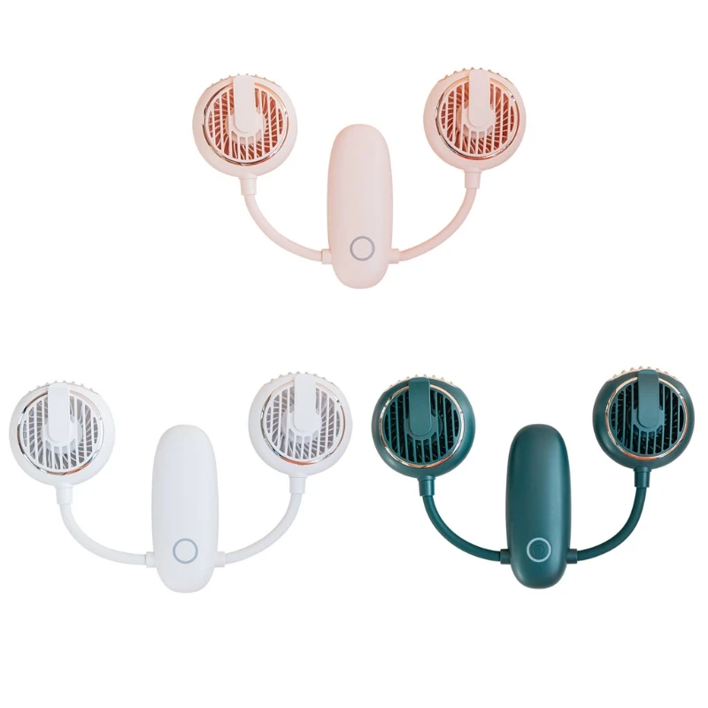 

Portable Hanging Neck Fan with Dual Wind Head Hands Free Rechargeable 3 Speeds Air Cooler for Student Dormitory Home Office J6PE
