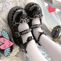2021 cute gothic style y2k lolita cosplay black comfy walking chains chunky platform mary janes flats shoes women footwear