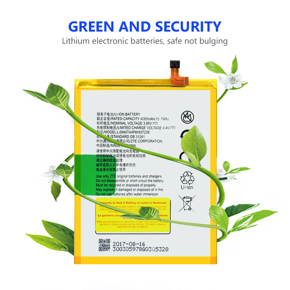 

New 4080mAh Li3940T44P8h937238 Battery Replacement For ZTE Blade ZMAX Z MAX Z982 Mobile Phone Batteries