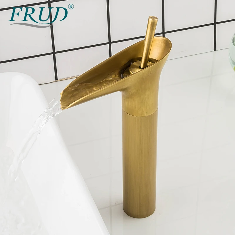 

Frud Basin Faucets Antique Brass Waterfall Basin Sink Faucet Mixer Taps Bathroom Water Taps Deck Mounted