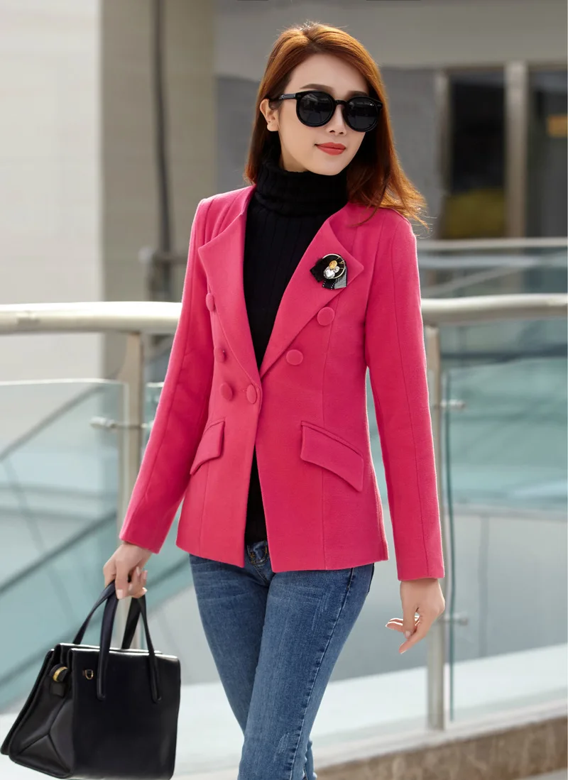 

Womens Blazer Casual Long New Autumn and Winter Versatile Coat Ladies Woollen Coat Suit Collar Double-breasted Slim Jacket
