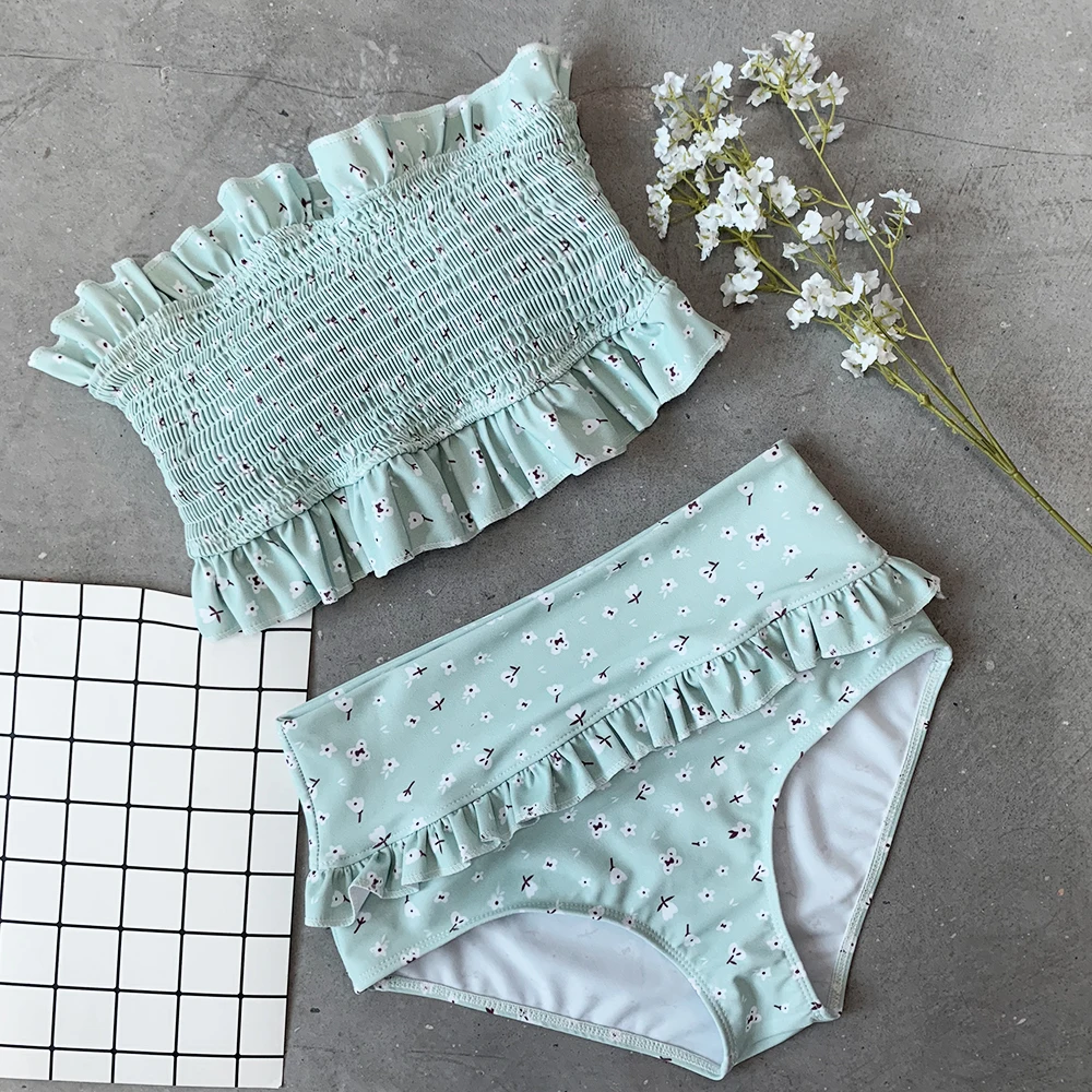 Женское винтажное бикини 2020 купальник с принтом бандо плиссированные оборки