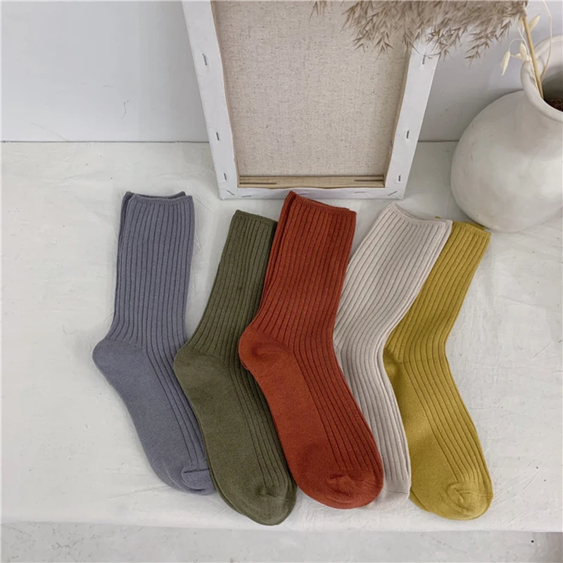 Японские однотонные носки с ворсом для женщин женские модные ярких цветов в