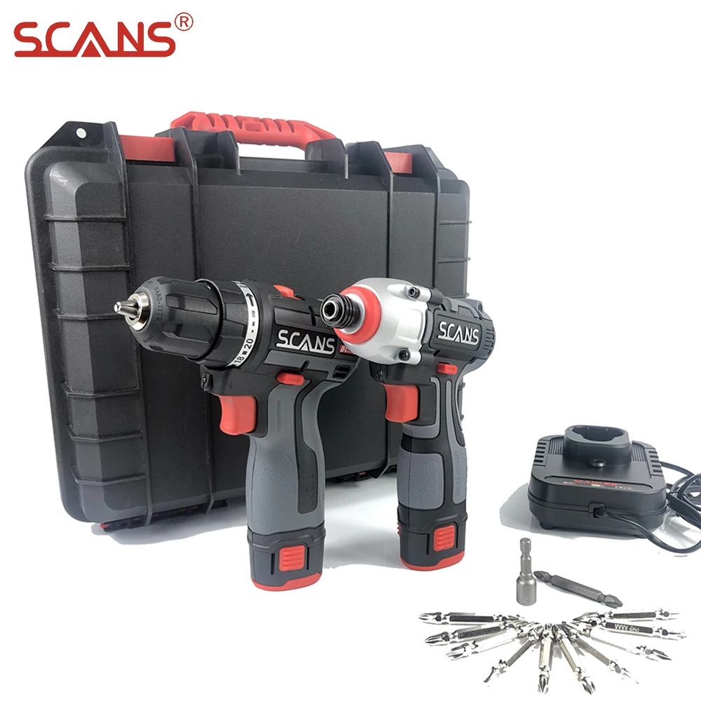 12V/16V Electric Brushless Drill and Cordless Impact Screwdriver Combo Kit Power Tools By SCANS with Li-ion Batteries Tool Case