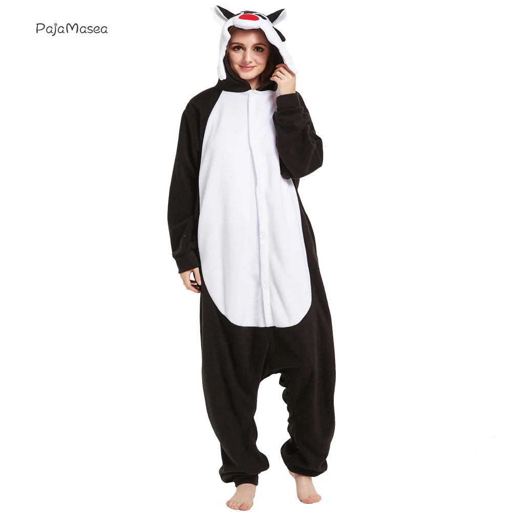 Black Wolf For Adults Women Onesie Girl Sleepwear Romper Cartoon Men Anime Pajamas Family Party Outfits Cosplay Kigurumi