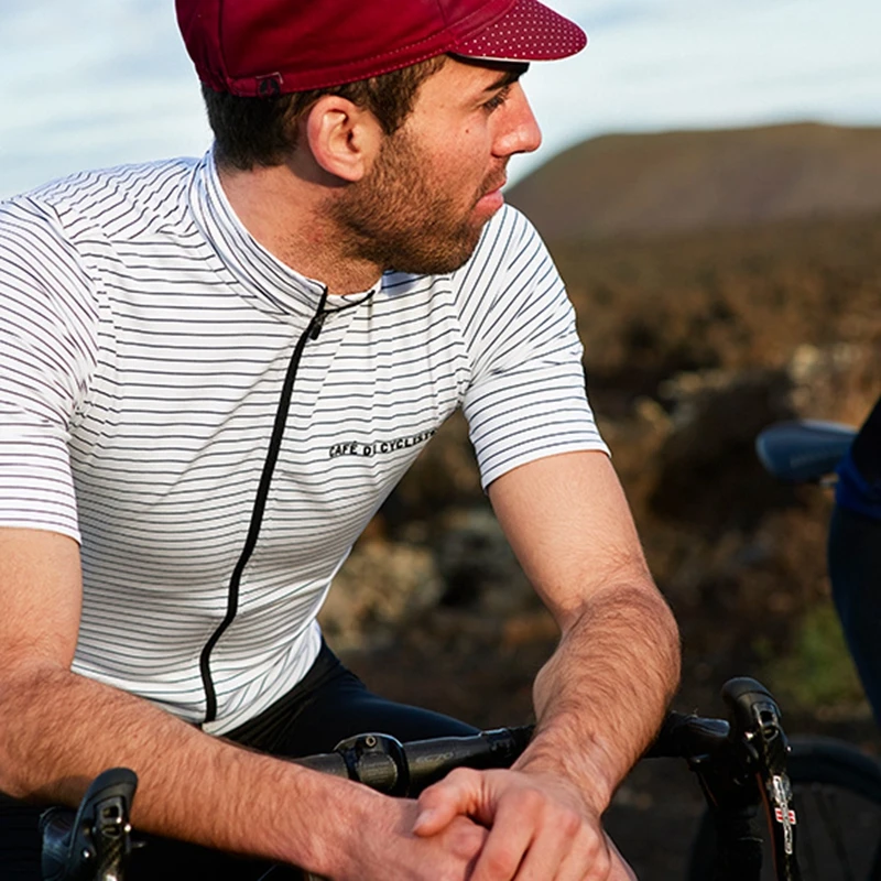 Мужская велосипедная футболка Cafe de белая и черная в полоску с коротким рукавом