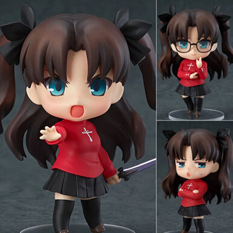 

10cm Q Version Of Clay Fate/Stay Night Tosaka Rin 409 Jewel Rin Movable Face Doll PVC Model Cute Girl Doll Desktop Decoration