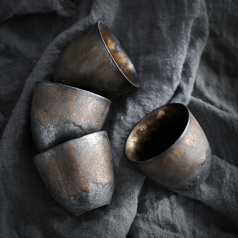 Firewood teacup, Japanese-style tasting cup, small stoneware master cup, single cup, handmade ceramic Kungfu tea set