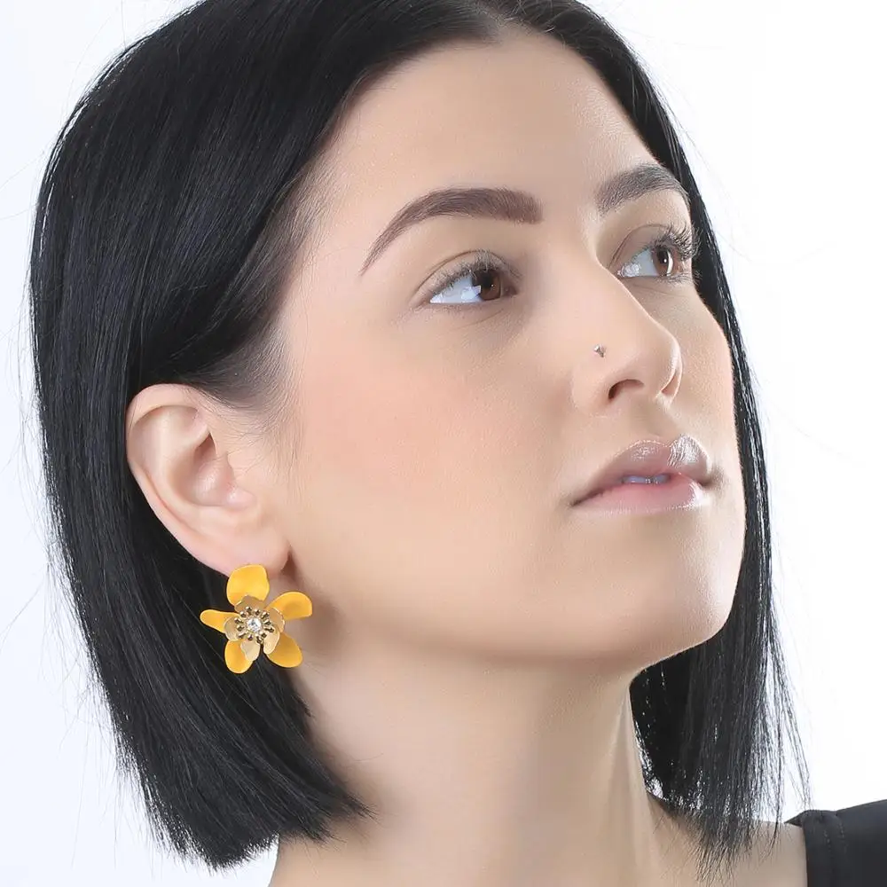 Серьги-гвоздики Neoglory с подсолнухами женские яркие эмалевые украшения в