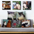 Наволочка для дивана, домашний декор, милый мультяшный акварельный принт с изображением домашних животных, котов, наволочка, подарок для детей, льняные наволочки для подушек 45*45 см, дизайн 49