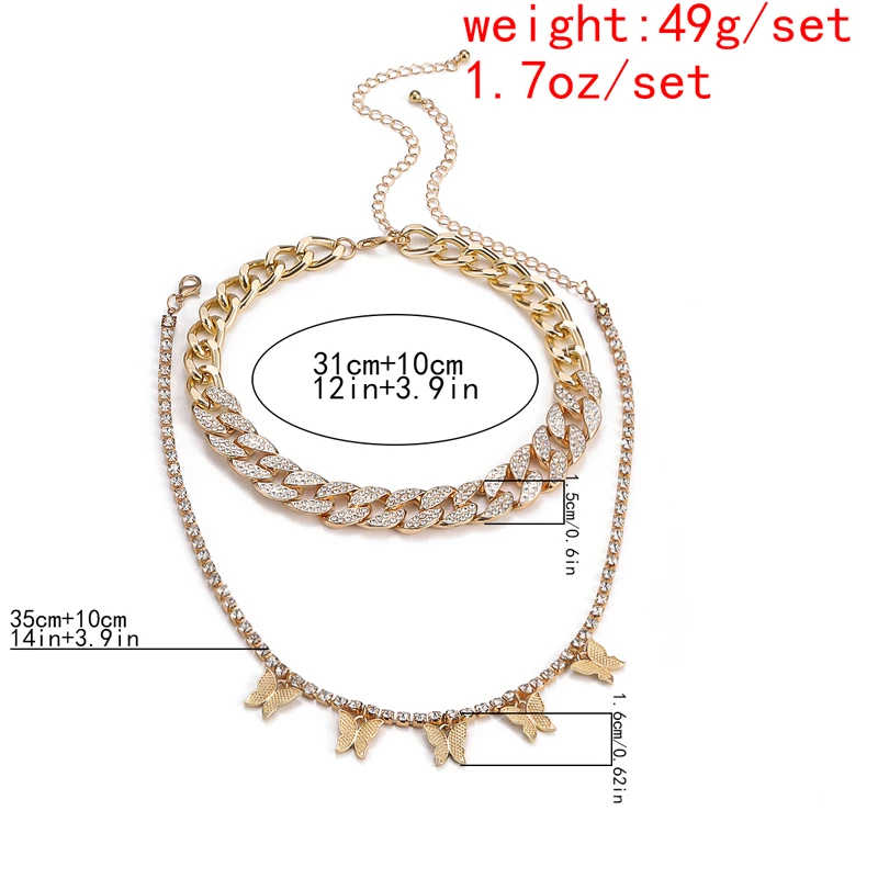 

Classic Rhinestone Butterfly Necklace Pendant For Women Fashion Charm Choker Iced Out Cuban Link Chain CZ Pendant Female Jewelry