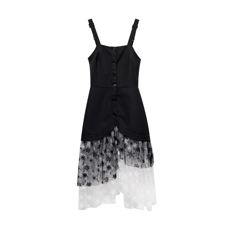 

Original irregular dress female spring net gauze strap platycodon skirt design sense suit skirt