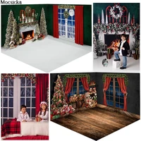 mocsicka christmas tree fireplace photography backdrop window gift family portrait decoration banner children photo background