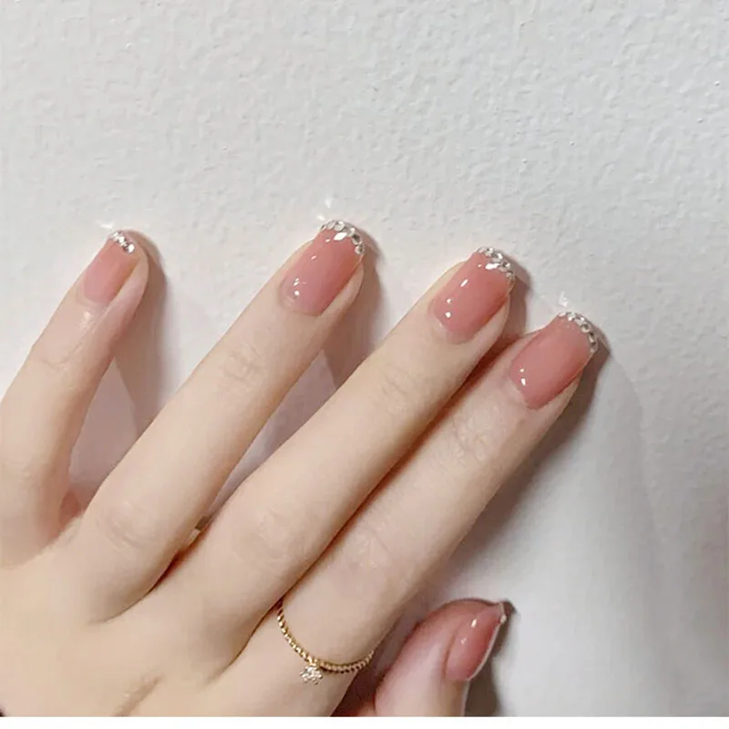 24 шт./компл. красивые накладные ногти со стразами для невесты преддизайнерские с