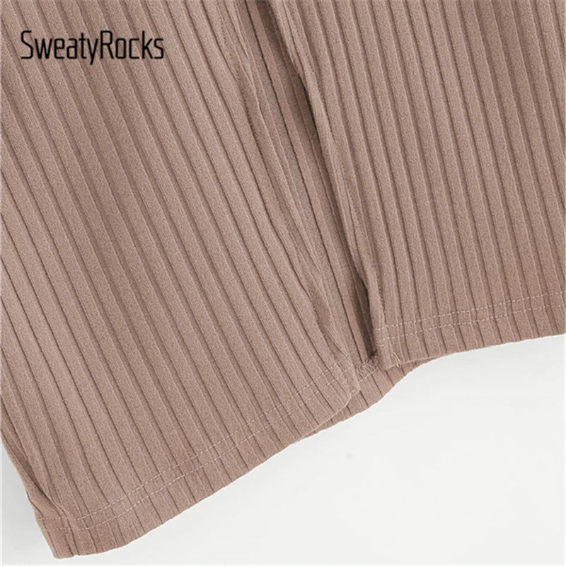 SweatyRocks Обнаженная трикотажная юбка в рубчик с разрезом сзади, облегающие повседневные Юбки-миди, женские уличные эластичные юбки-карандаш