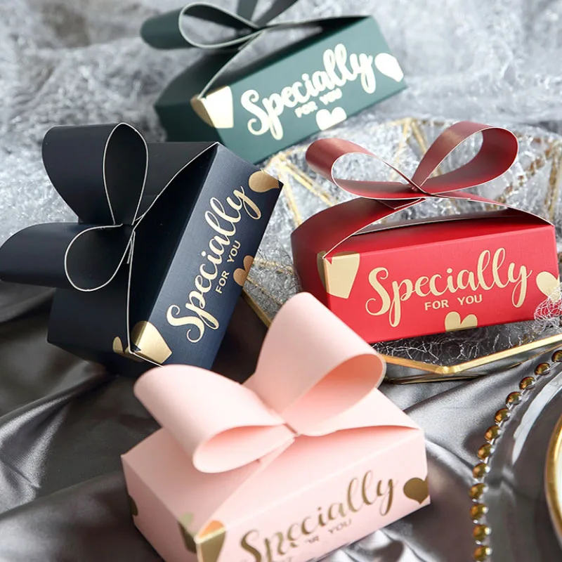 

20pcs/lot Large Bow-knot Creative Gift Box Paper Party Candy Box Red/Green/Blue/Pink Gold Foil Specially For You Packaging box