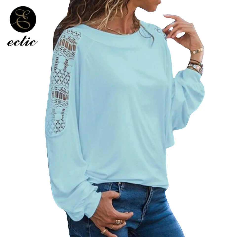 

Fashion 2021 Solid Color T Shirt With Cutwork Lace Vetement Femme 2021 Embroidery T Shirt With Long Sleeves Crochet Tshirt Women