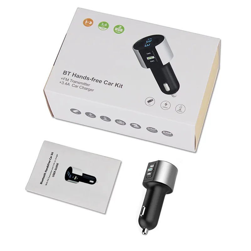 Автомобильное зарядное USB-устройство с Bluetooth двойной светодиодный дисплей