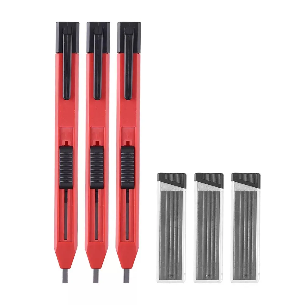 

Solid Carpenter Pencil Set With 6/12/18 Refill Leads, Built-in Sharpener, Deep Hole Mechanical Pencil Marker Marking Tool