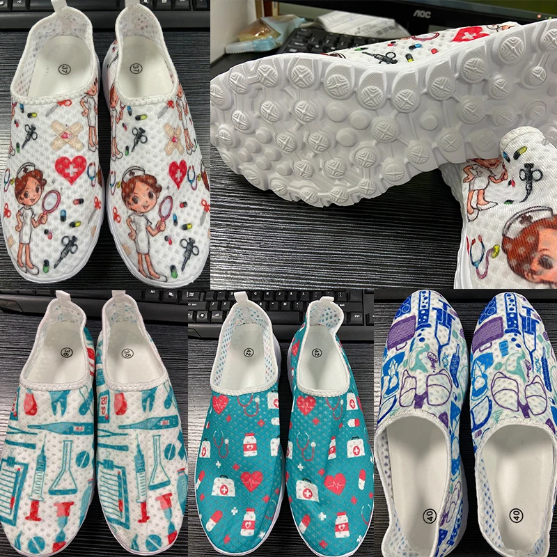

Doginthehole Women's Cartoon Nurse Flat Shoes 2020 Fashion New Casual Footwear For Teen Girls Kawaii Summer Slip On Shoes