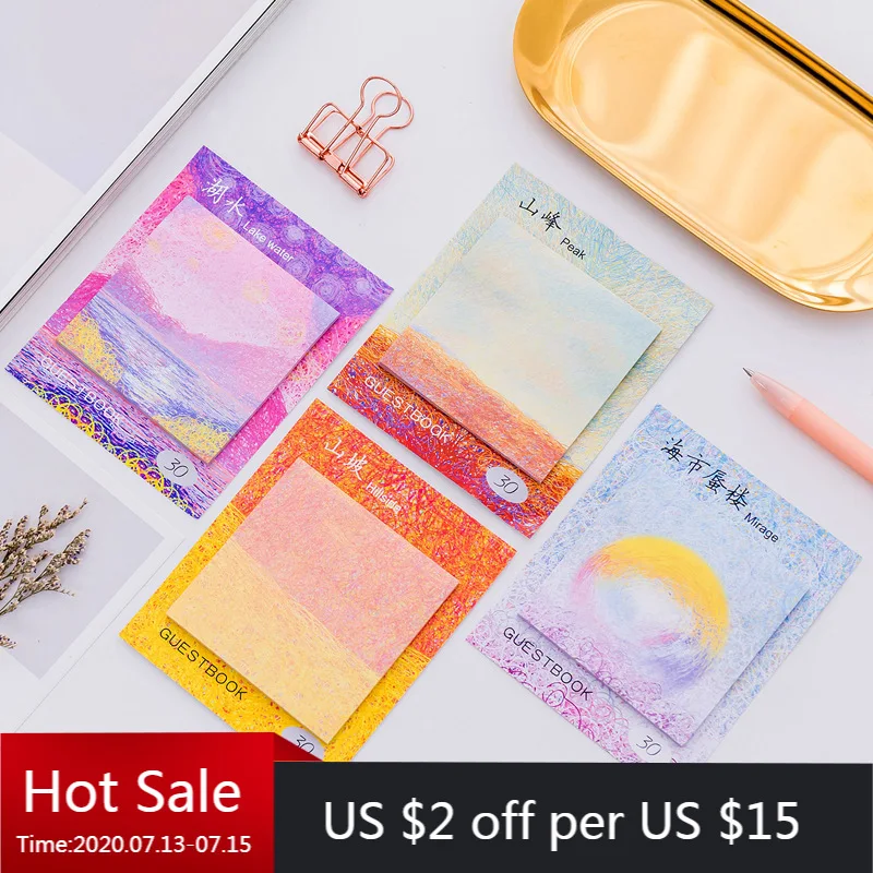 24 PCS Korean Stationery Simple Color Tearable Message Pad This Creative Oil Painting Note Student