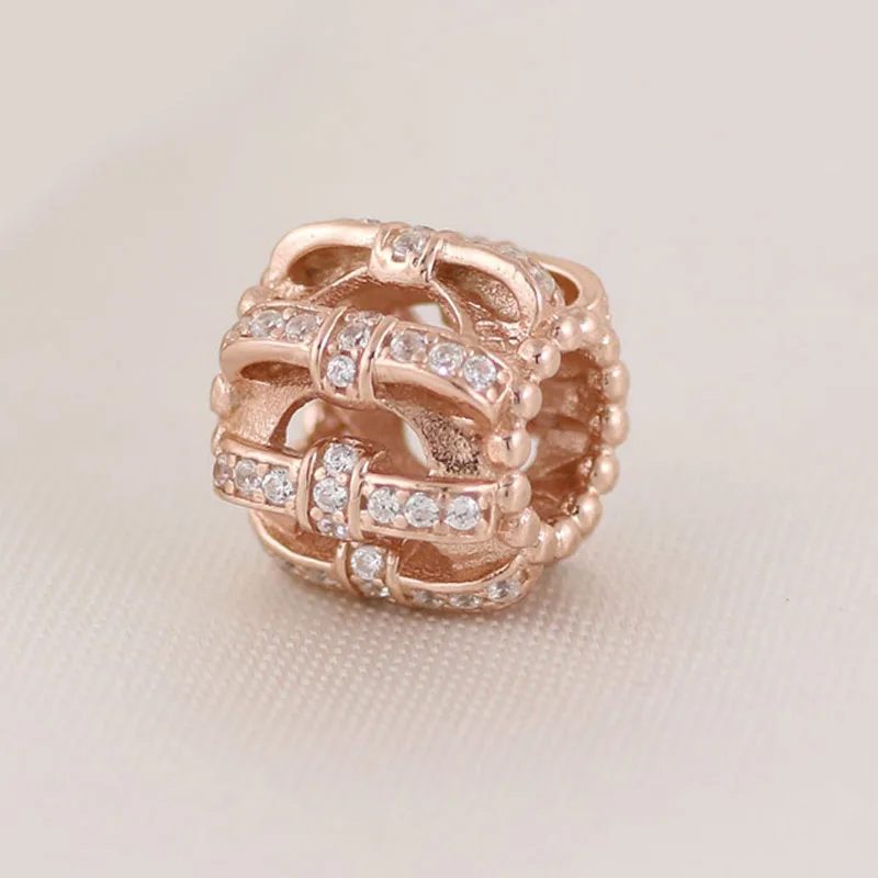 

Top Quality Rose & Clear CZ Bow-knot With Crystal Beads Charms fit Women Bracelets & Bangles 925 Sterling Silver DIY Jewelry